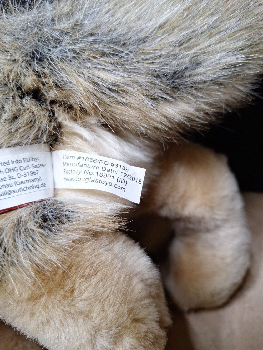 Douglas Cuddle Toys Tyson Wolf #1836 Brown Tan Gray Long Plush Fur 13" 2018 - Picture 10 of 16